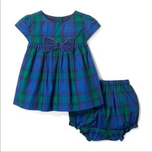 Janie & Jack 12-18M navy blue and green plaid dress with bloomers (fully lined)